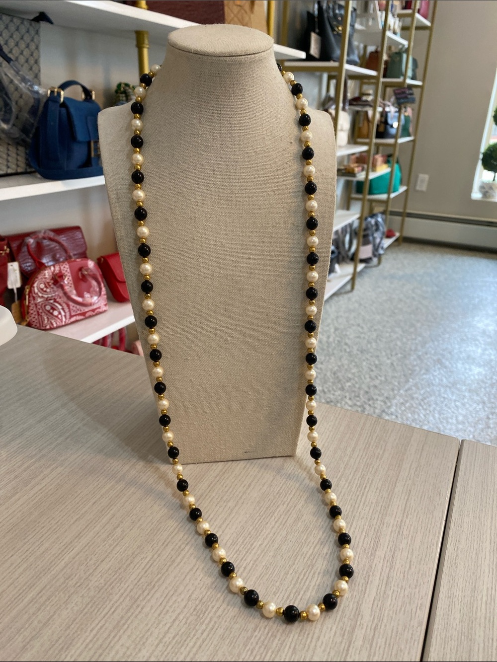 Classic Black and Faux Pearl Beaded Necklace